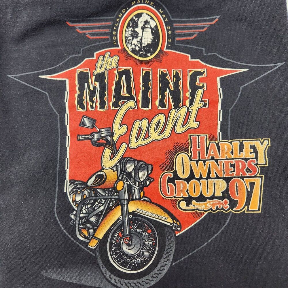 Vintage Harley Davidson Shirt Mens XL Black HOG Maine Event 1997 Graphic 90s